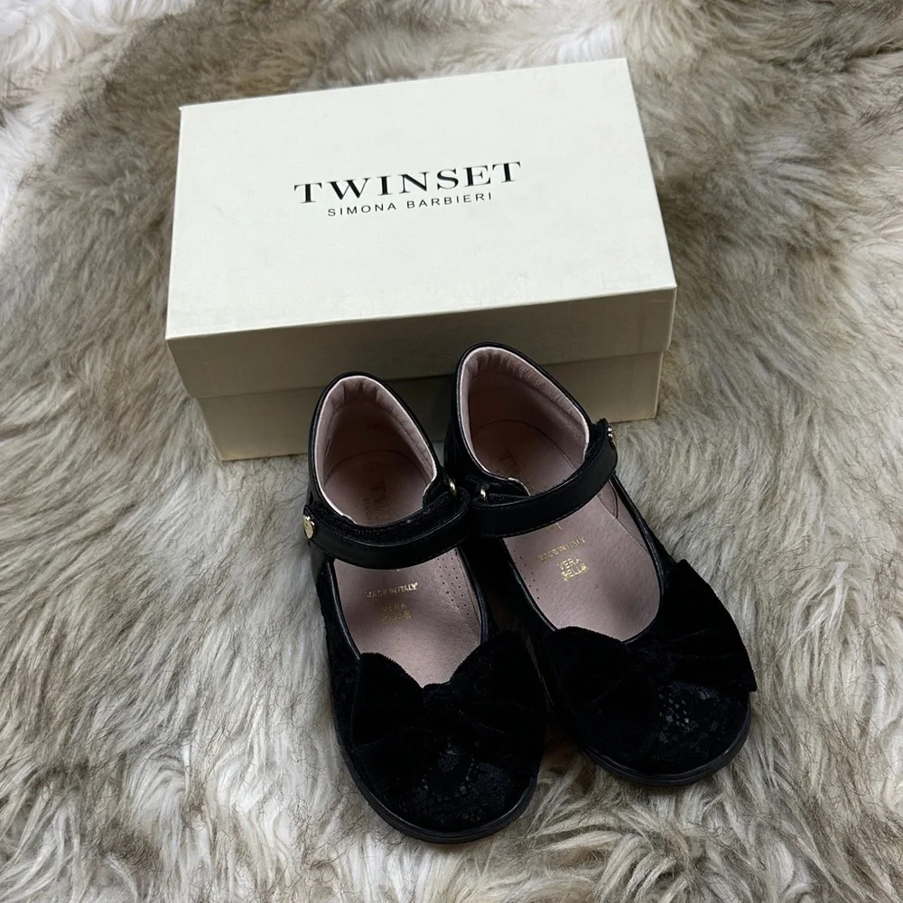Size 28 Twin-Set Black Kids Dress Shoes with Bow